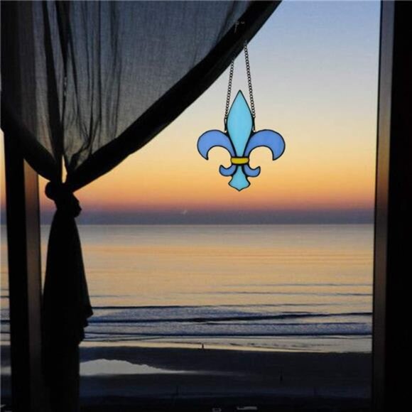 Fleur De Lis Decor Stained Glass Window Hangings,Handmade Housewarming Gifts - Picture 3 of 7